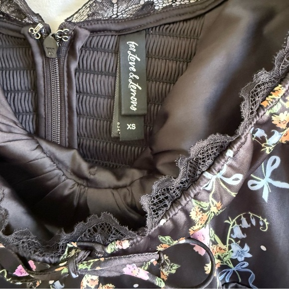 For Love & Lemons Floral Satin Mini Dress XS Lace Puff Sleeve Retail $239 - Picture 11 of 15